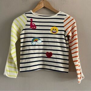 NWOT Girl’s Lands’ End Cotton Blend Striped Long Sleeve Shirt Fun Patches LARGE